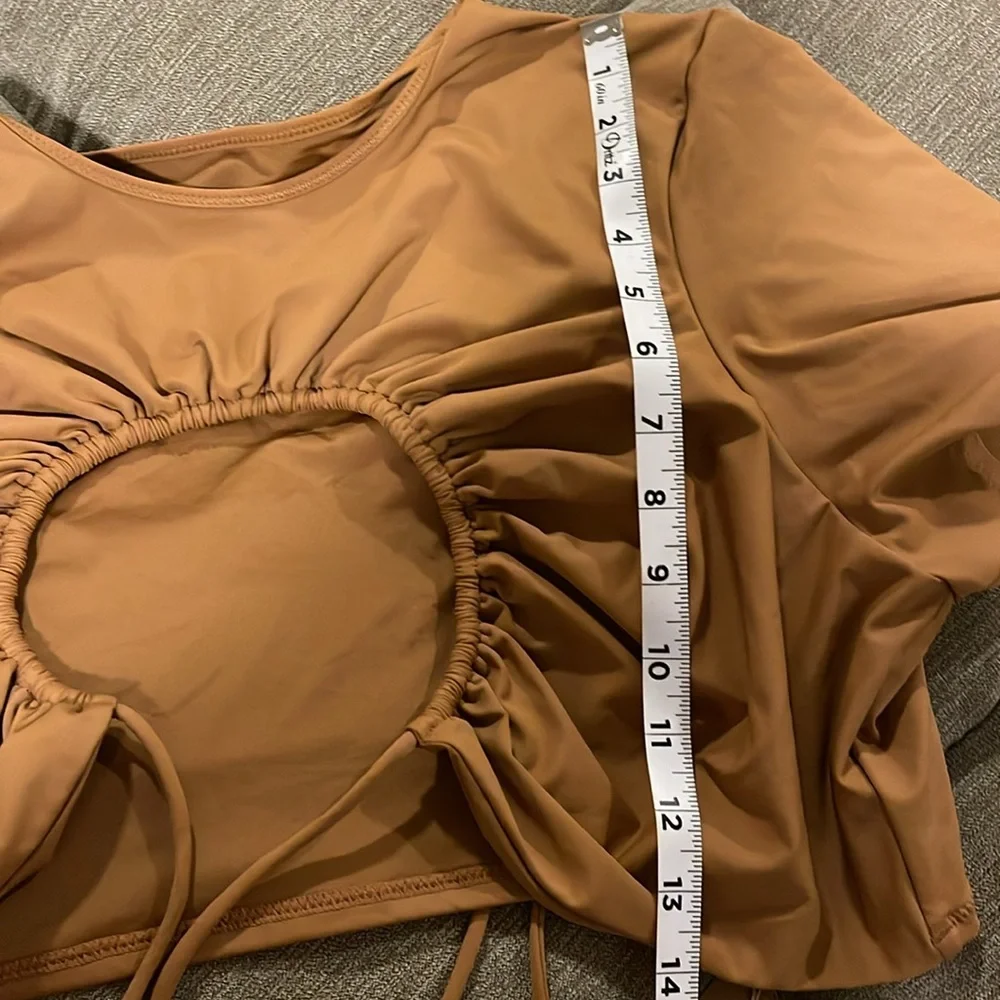 Skims Almond ruched swim top
